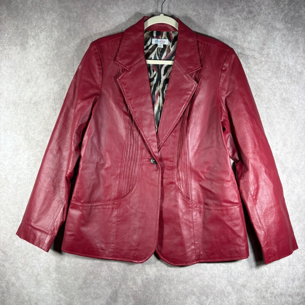 Denim & Co Leather Jacket Womens Medium Red Zebra Lining Pintuck Single Button